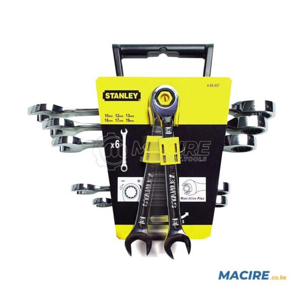 STANLEY COMBINATION SPANNER SET 6-PCS 10-19MM RATCHET TYPE
