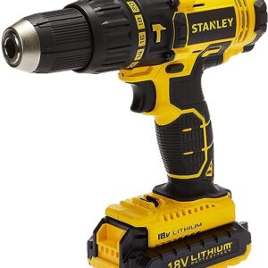 Stanley Cordless Hammer Drill 18V 45Nm 2 Speed, Reversible x 1.5 Ah Li-Ion Batteries with Kit Box, Yellow Black - SCH20S2K