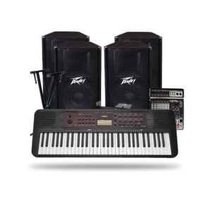 Yamaha PSR-E273 Portable Keyboard Piano with DF005 Stand, Peavey PV 115 2-Way 15" Passive Speaker, 4-Channel Mixer & Wall Mount Stand | Complete...