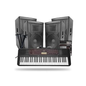 Yamaha PSR-E273 Portable Keyboard Piano with DF005 Stand, Soundking KB15A 15'' Speaker, 4-Channel Mixer & Wall Mount Stand | Complete Church Kit