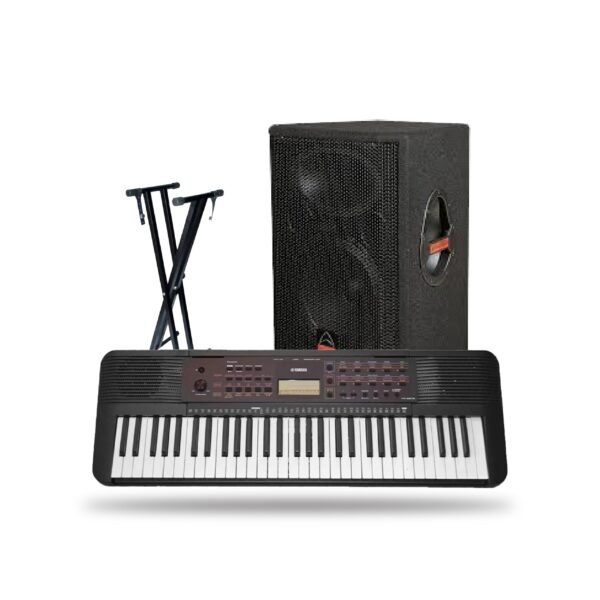 Yamaha PSR-E273 Portable Keyboard Piano with DF005 Stand & Wharfedale EVP-X15PM Active 15″ Speaker-Church Kit