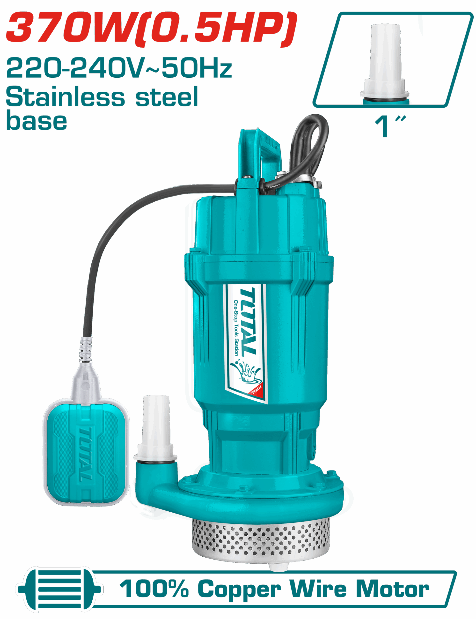 0.37kW 0.5HP TOTAL Submersible Pump Electric AC TWP63706 (Clean Water 17m Head 100L/min)